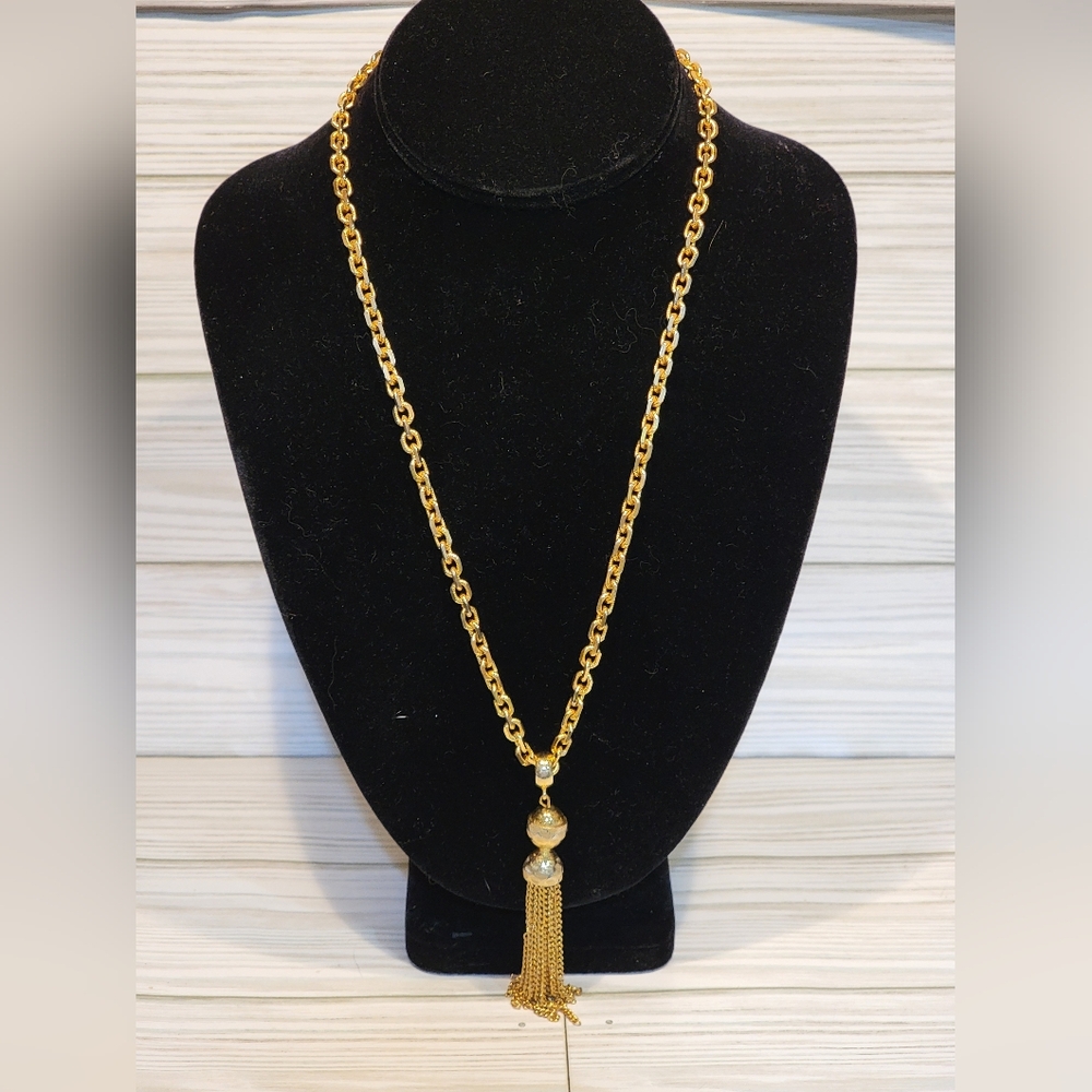 Vintage Kramer Gold Tone Tassel Pendant Statement Necklace 21”